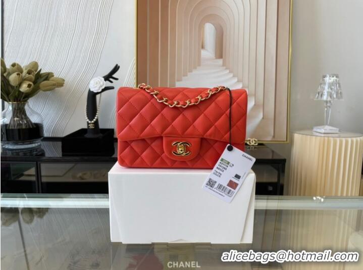 Affordable Price Chanel Classic Flap Bag Original Sheepskin Leather A1116 Bright red&Gold-Tone Metal