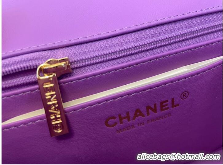 Good Taste Chanel Classic Flap Bag Original Sheepskin Leather A1116 Purple&Gold-Tone Metal