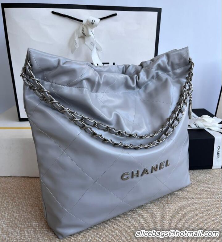 Trendy Design CHANEL 22 HANDBAG Calfskin & Silver-Tone Metal AS3261 gray