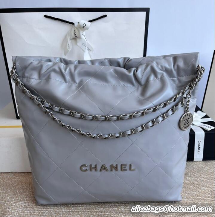 Trendy Design CHANEL 22 HANDBAG Calfskin & Silver-Tone Metal AS3261 gray