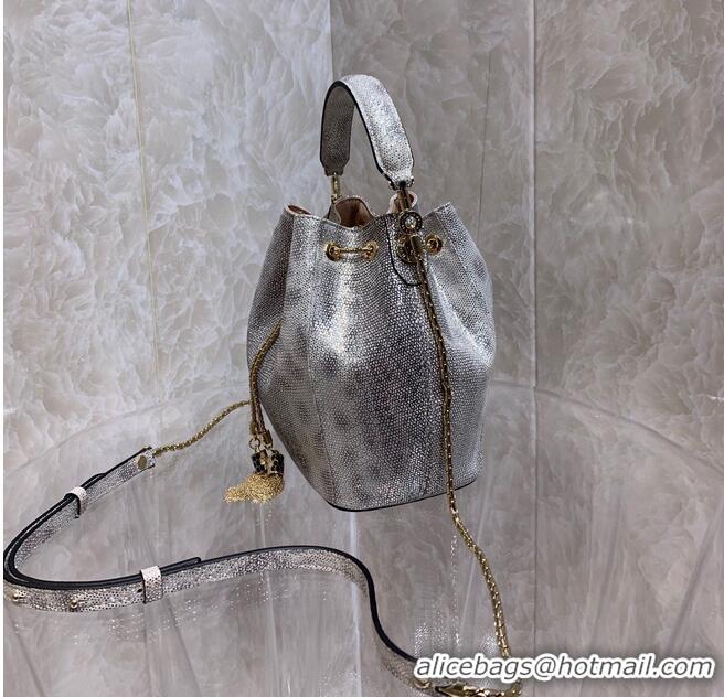 Popular Style BVLGARI Original Snake Skin Bucket Bag B287614 Silver