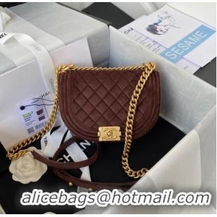 Famous Brand SMALL BOY CHANEL MESSENGER BAG AS3350 Coffee