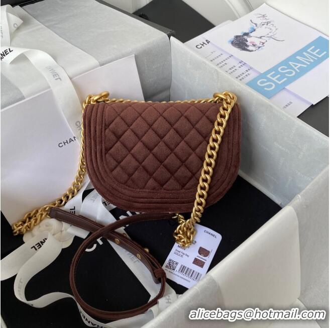 Famous Brand SMALL BOY CHANEL MESSENGER BAG AS3350 Coffee