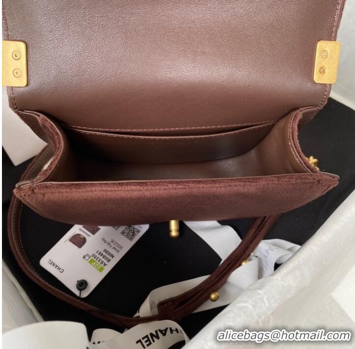 Famous Brand SMALL BOY CHANEL MESSENGER BAG AS3350 Coffee