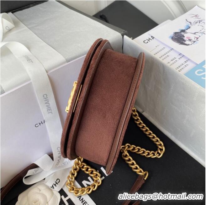 Famous Brand SMALL BOY CHANEL MESSENGER BAG AS3350 Coffee