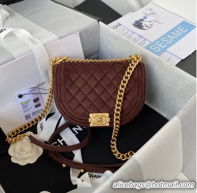 Famous Brand SMALL BOY CHANEL MESSENGER BAG AS3350 Coffee