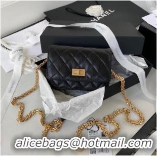 Super Quality CHANEL CLASSIC WALLET ON CHAIN AP1764 Calfskin & Gold-Tone Metal AP1764 black