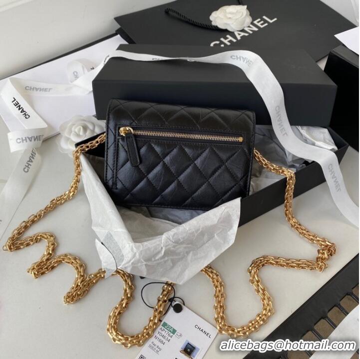 Super Quality CHANEL CLASSIC WALLET ON CHAIN AP1764 Calfskin & Gold-Tone Metal AP1764 black