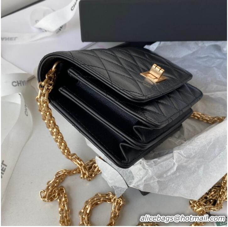 Super Quality CHANEL CLASSIC WALLET ON CHAIN AP1764 Calfskin & Gold-Tone Metal AP1764 black