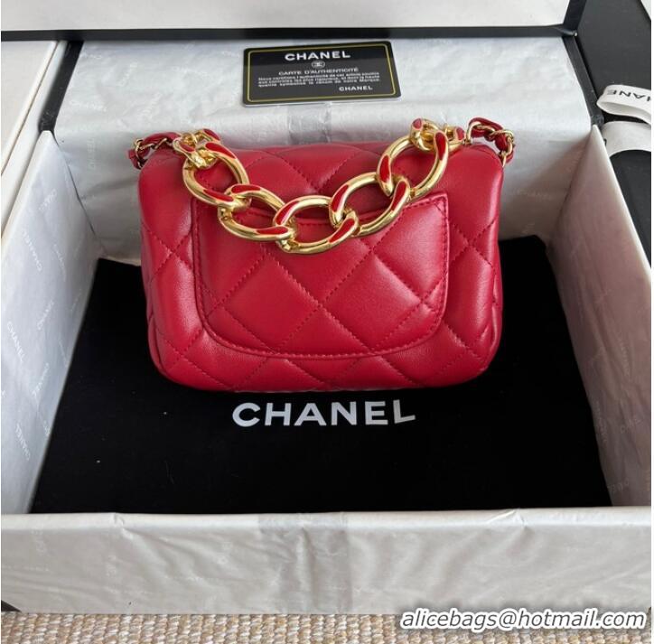 Unique Style Chanel FLAP BAG Lambskin & Gold-Tone Metal AS3375 red