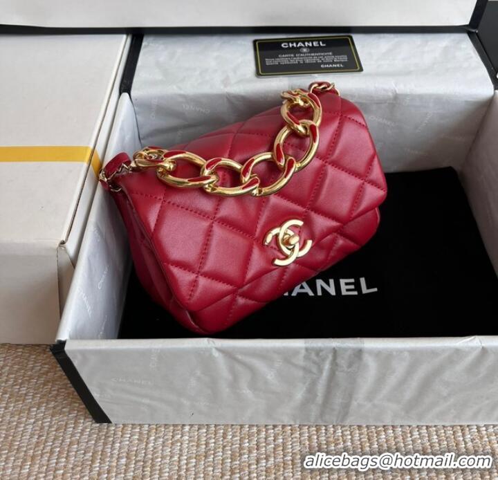 Unique Style Chanel FLAP BAG Lambskin & Gold-Tone Metal AS3375 red