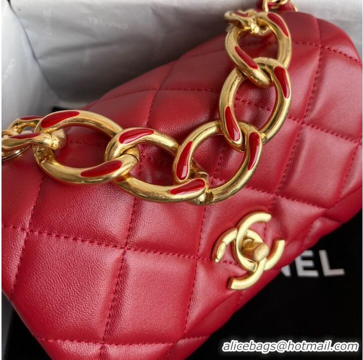 Unique Style Chanel FLAP BAG Lambskin & Gold-Tone Metal AS3375 red