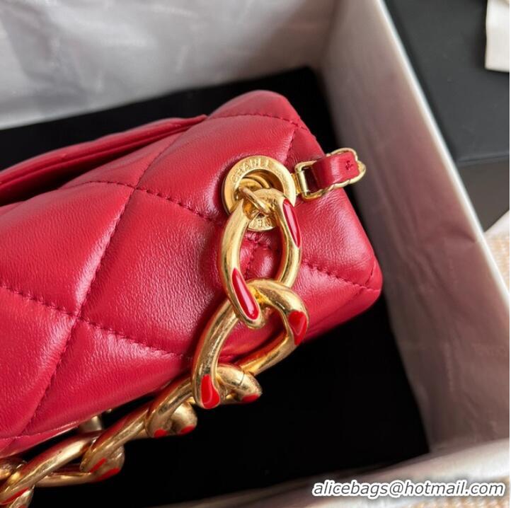 Unique Style Chanel FLAP BAG Lambskin & Gold-Tone Metal AS3375 red