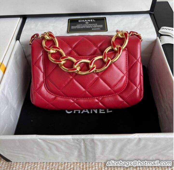 Famous Brand Chanel FLAP BAG Lambskin & Gold-Tone Metal AS3366 red