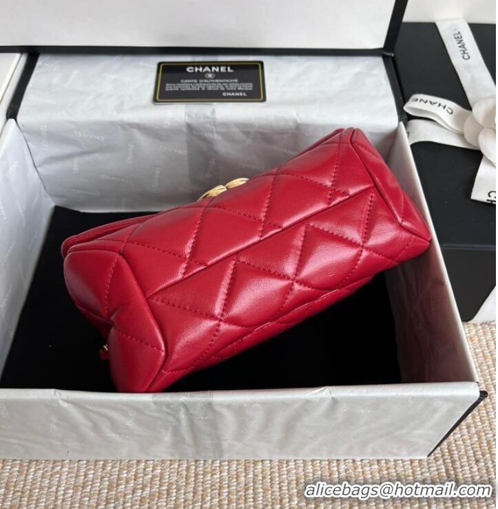 Famous Brand Chanel FLAP BAG Lambskin & Gold-Tone Metal AS3366 red