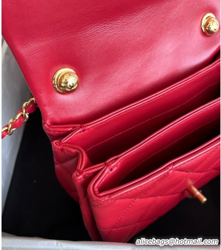 Famous Brand Chanel FLAP BAG Lambskin & Gold-Tone Metal AS3366 red