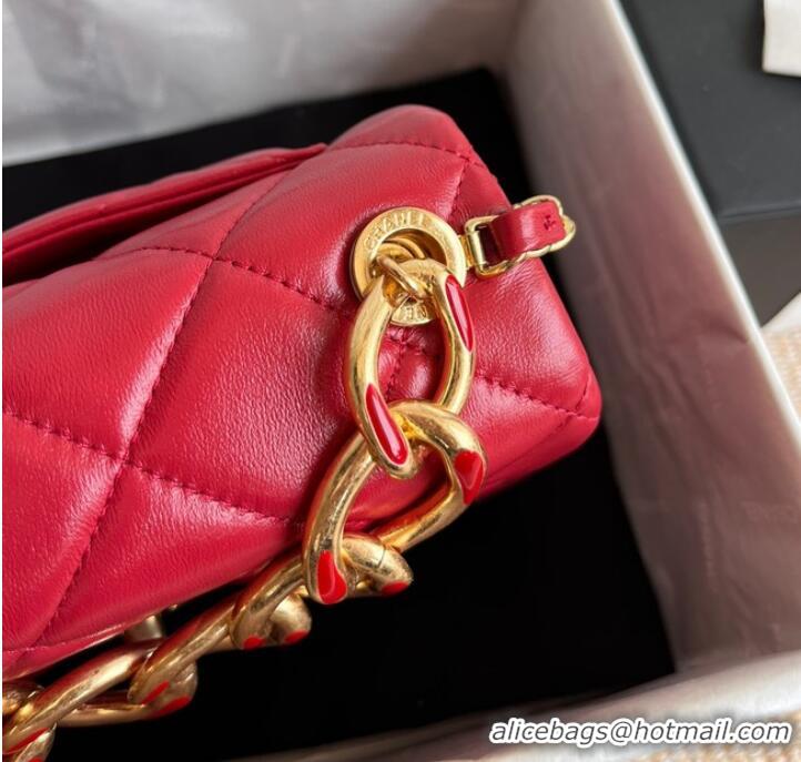 Famous Brand Chanel FLAP BAG Lambskin & Gold-Tone Metal AS3366 red