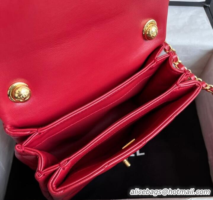 Famous Brand Chanel FLAP BAG Lambskin & Gold-Tone Metal AS3366 red