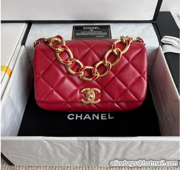 Famous Brand Chanel FLAP BAG Lambskin & Gold-Tone Metal AS3366 red