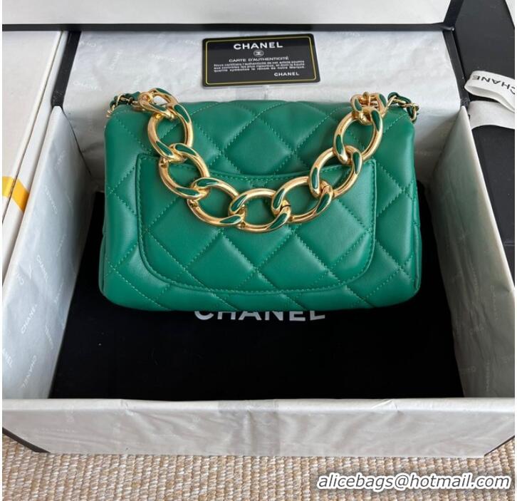 Reasonable Price Chanel FLAP BAG Lambskin & Gold-Tone Metal AS3366 green