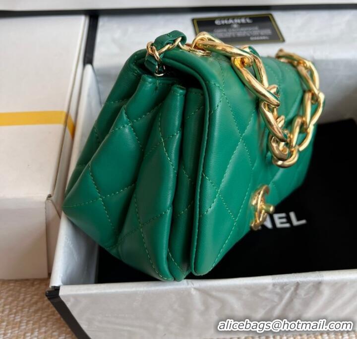 Reasonable Price Chanel FLAP BAG Lambskin & Gold-Tone Metal AS3366 green