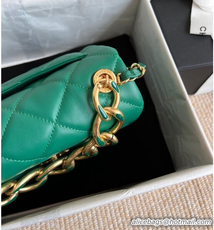 Reasonable Price Chanel FLAP BAG Lambskin & Gold-Tone Metal AS3366 green