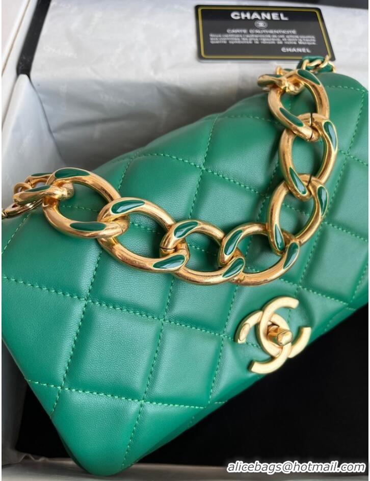 Reasonable Price Chanel FLAP BAG Lambskin & Gold-Tone Metal AS3366 green