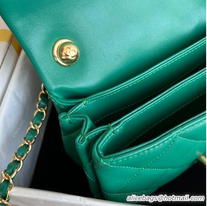 Reasonable Price Chanel FLAP BAG Lambskin & Gold-Tone Metal AS3366 green