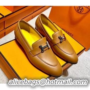 Sumptuous Hermes Pairs Loafer in Calfskin Yellow/Brown 0611058