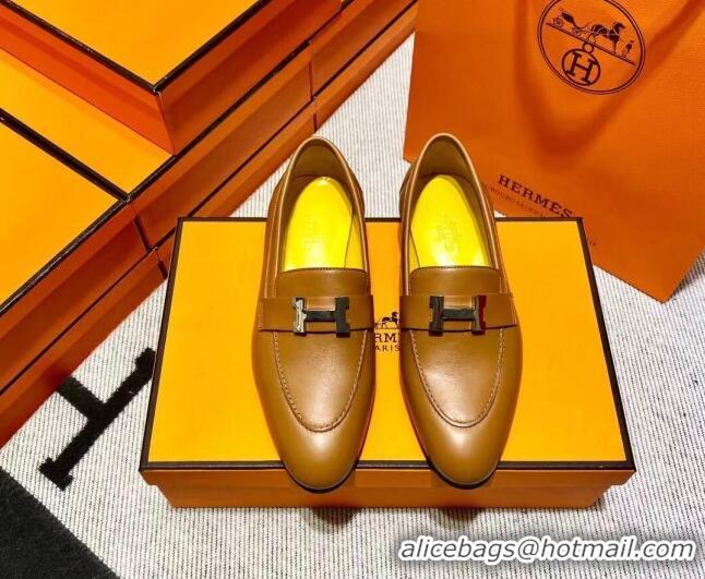 Sumptuous Hermes Pairs Loafer in Calfskin Yellow/Brown 0611058