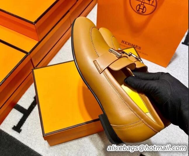 Sumptuous Hermes Pairs Loafer in Calfskin Yellow/Brown 0611058