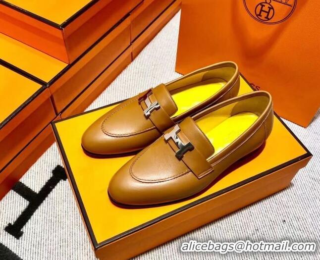 Sumptuous Hermes Pairs Loafer in Calfskin Yellow/Brown 0611058