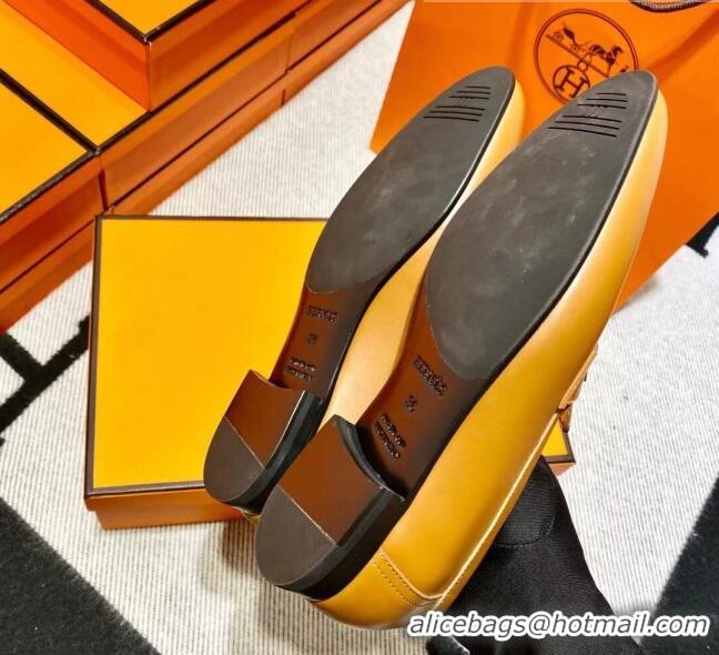 Sumptuous Hermes Pairs Loafer in Calfskin Yellow/Brown 0611058