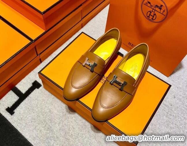 Sumptuous Hermes Pairs Loafer in Calfskin Yellow/Brown 0611058