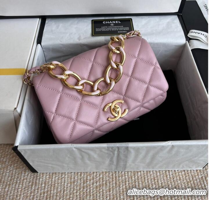 Pretty Style Chanel FLAP BAG Lambskin & Gold-Tone Metal AS3366 pink