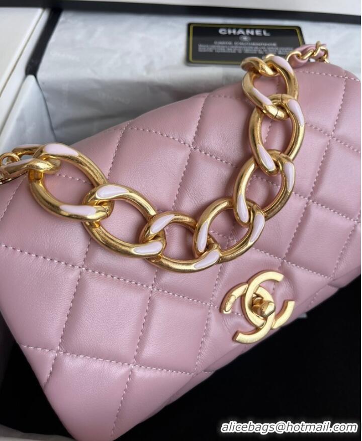 Pretty Style Chanel FLAP BAG Lambskin & Gold-Tone Metal AS3366 pink