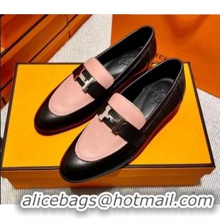 Classic Hot Hermes Pairs Loafer in Calfskin Black/Pink 0611060