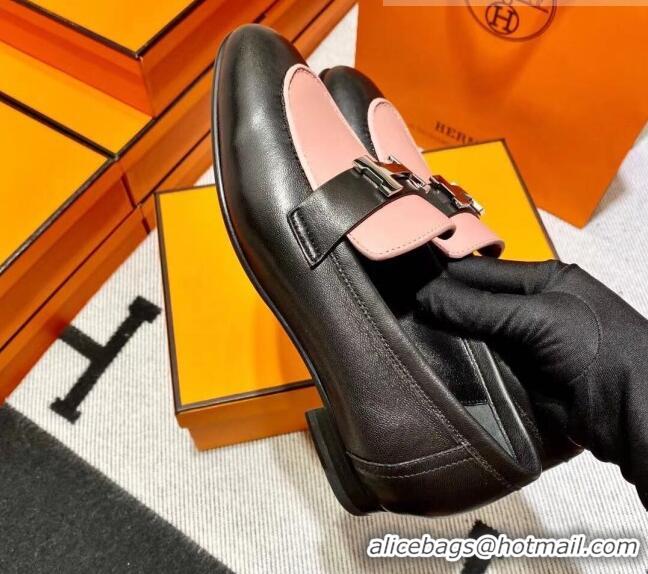 Classic Hot Hermes Pairs Loafer in Calfskin Black/Pink 0611060