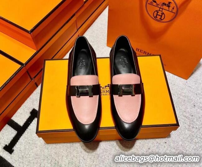 Classic Hot Hermes Pairs Loafer in Calfskin Black/Pink 0611060