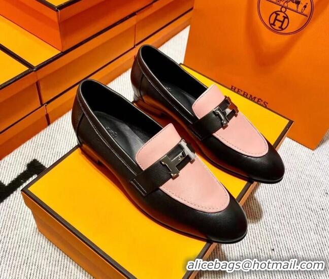 Classic Hot Hermes Pairs Loafer in Calfskin Black/Pink 0611060