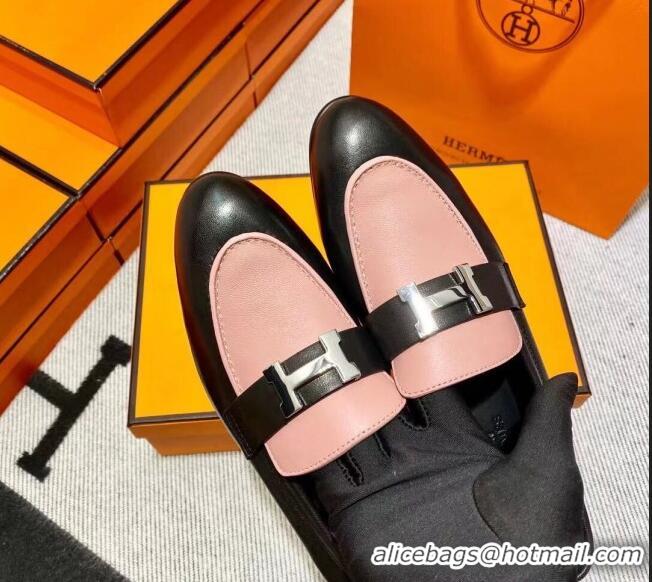 Classic Hot Hermes Pairs Loafer in Calfskin Black/Pink 0611060