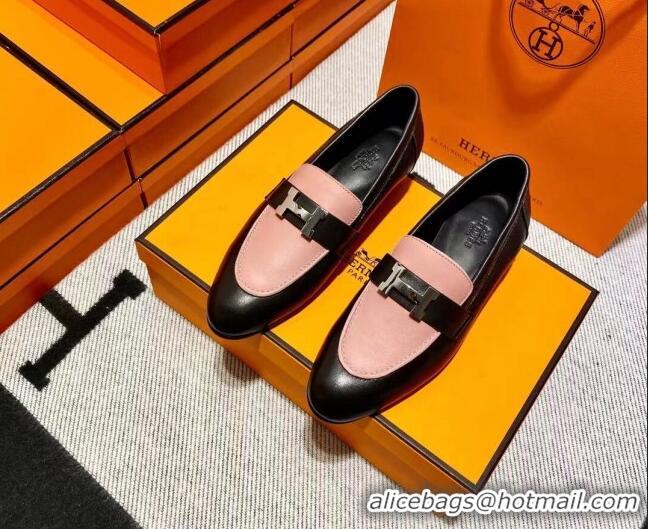 Classic Hot Hermes Pairs Loafer in Calfskin Black/Pink 0611060