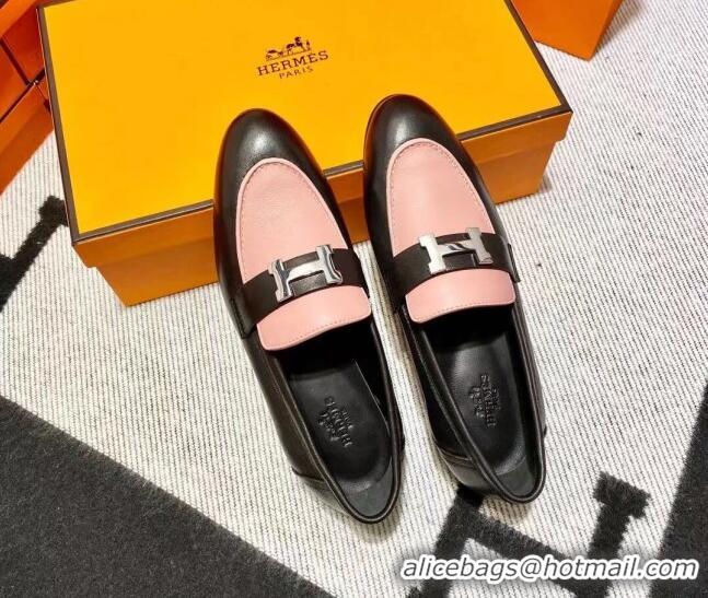 Classic Hot Hermes Pairs Loafer in Calfskin Black/Pink 0611060