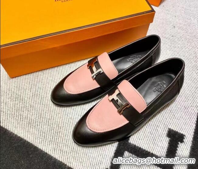 Classic Hot Hermes Pairs Loafer in Calfskin Black/Pink 0611060