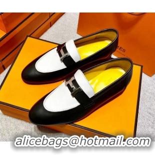 Stylish Hermes Pairs Loafer in Calfskin Black/White 0611061