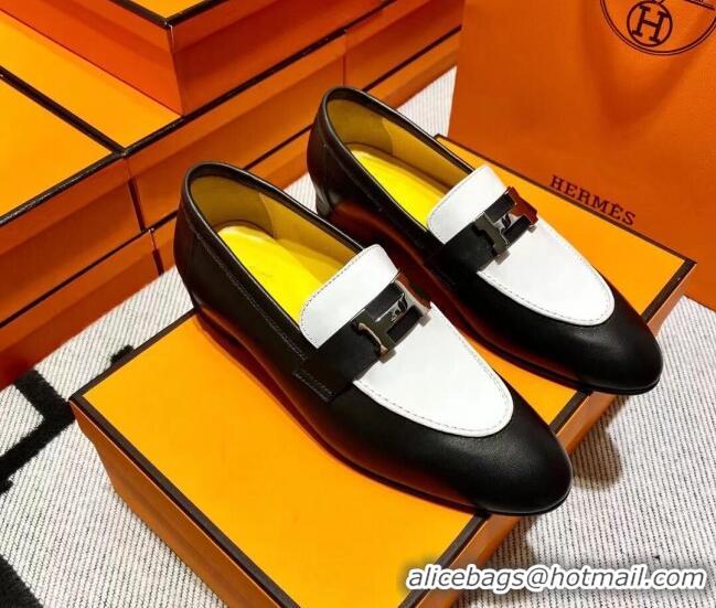 Stylish Hermes Pairs Loafer in Calfskin Black/White 0611061