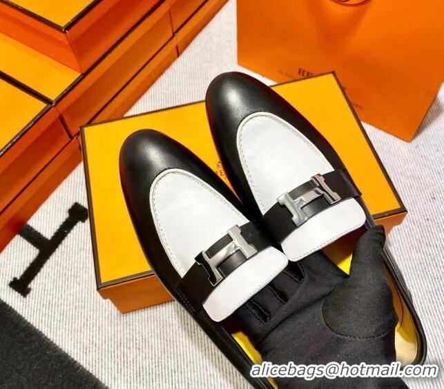 Stylish Hermes Pairs Loafer in Calfskin Black/White 0611061