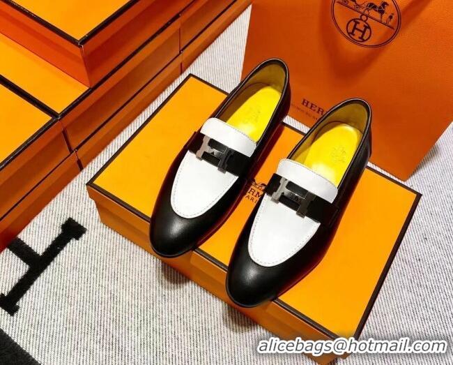 Stylish Hermes Pairs Loafer in Calfskin Black/White 0611061