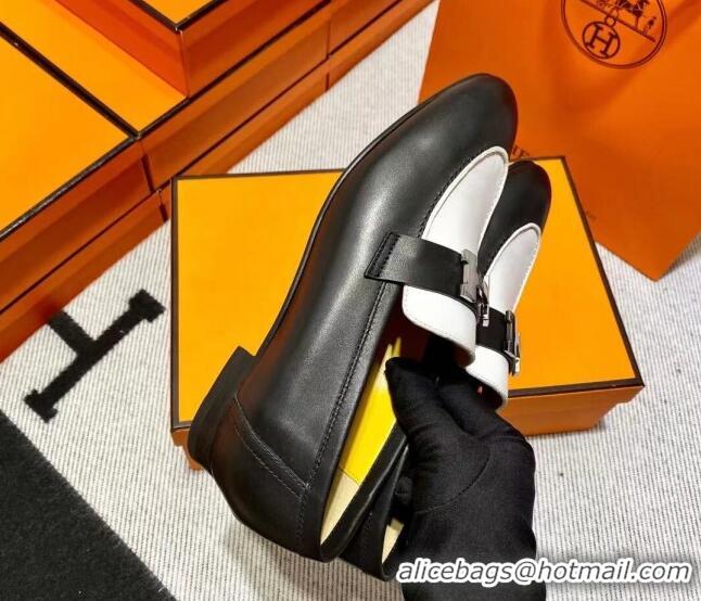 Stylish Hermes Pairs Loafer in Calfskin Black/White 0611061