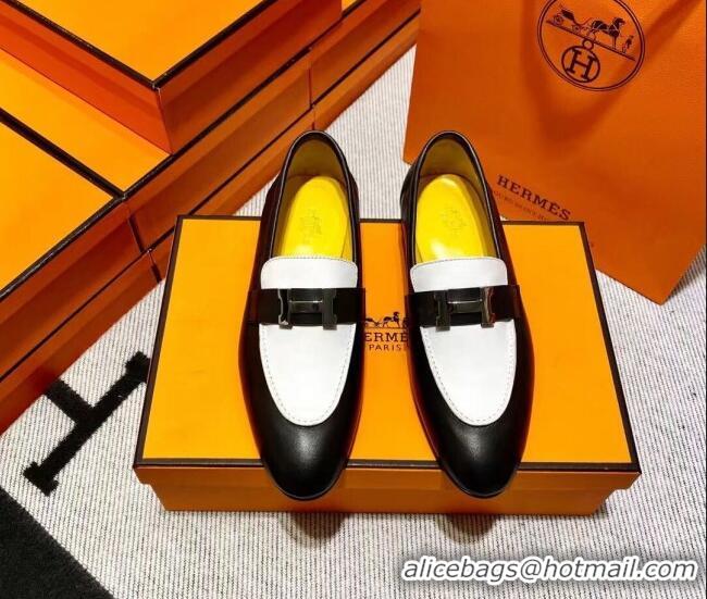 Stylish Hermes Pairs Loafer in Calfskin Black/White 0611061